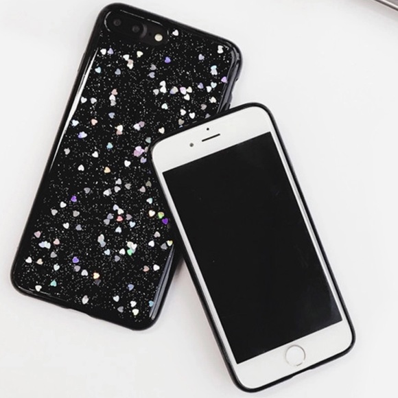 NEW iPhone 6+/6s+ Soft Glitter Heart Black Case - Picture 2 of 4
